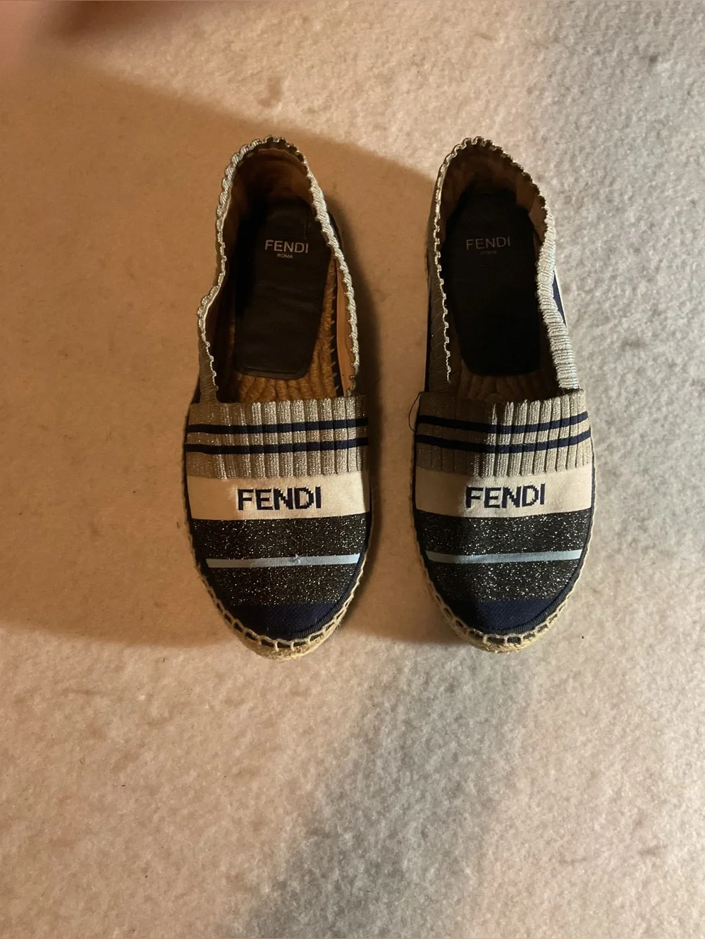 Fendi Rockoko Stretch Knit Sock Espadrille Slip-On with Blue Insole size 37